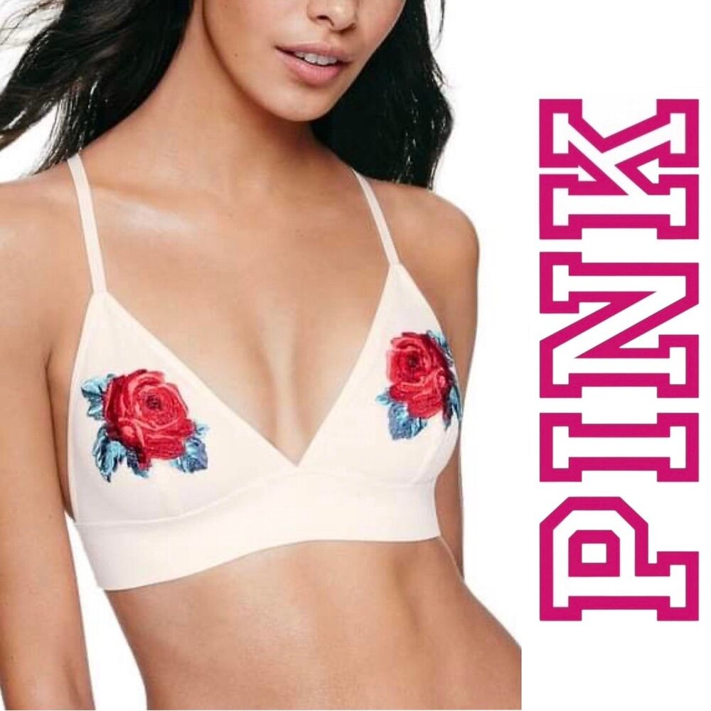 Victoria's Secret PINK | Cream Embroidered Triangle Bralette | Size Extra Small